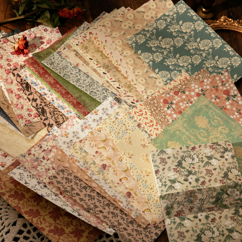 Ink Blotter Paper - 100 Blatt Vintage INS Blumenmuster-Materialpapier, beschreibbar,